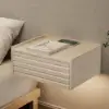 Floating Wooden Bedside Table with Light & Charging Station