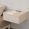 Floating Wooden Bedside Table with Light & Charging Station