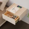 Floating Wooden Bedside Table with Light & Charging Station