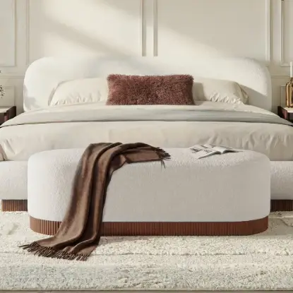 Rivo 150 cm W Boucle Upholstered Bedroom Bench with Fluted Base