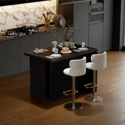 Picture of Modern 127 cm Matte Sintered Stone Kitchen Island with Storage, Black