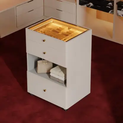 Picture of Selvo Walk-In Wardrobe Island Jewellery Dresser with Glass Top & Light