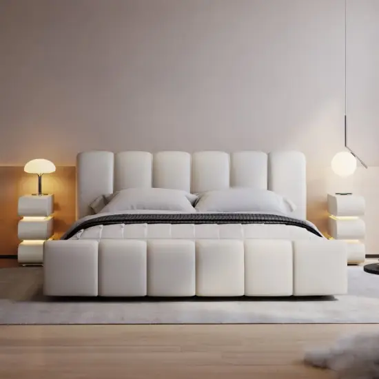 Humply Queen Faux Leather Storage Bed with Drawers