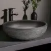 40cm Grey Round Ceramic Bathroom Sink – Matte Glazed Vessel Sink