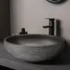 40cm Grey Round Ceramic Bathroom Sink – Matte Glazed Vessel Sink