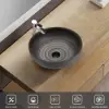 40cm Grey Round Ceramic Bathroom Sink – Matte Glazed Vessel Sink