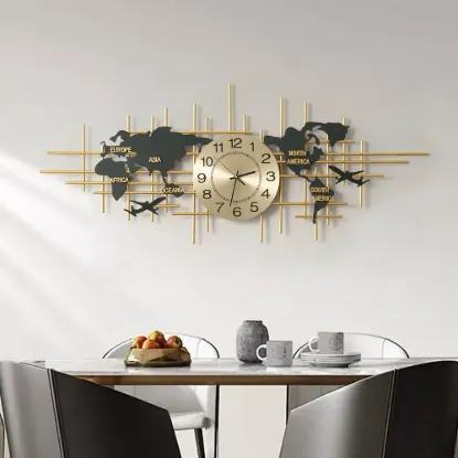 116cm Enlarged Metal Wall Clock Map Decor Creative Silent Clocks Art for Living Room