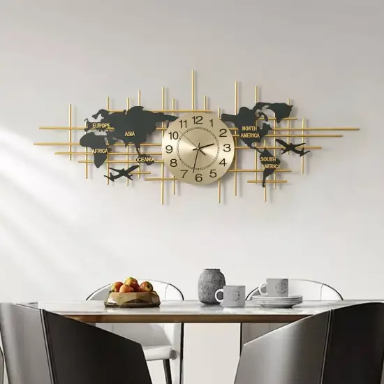 116cm Enlarged Metal Wall Clock Map Decor Creative Silent Clocks Art for Living Room