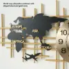 116cm Enlarged Metal Wall Clock Map Decor Creative Silent Clocks Art for Living Room
