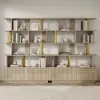 5-Tier Whitewash Bookshelf with 2 Drawers Wooden Bookcase in Gold (64.8" High)