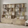 5-Tier Whitewash Bookshelf with 2 Drawers Wooden Bookcase in Gold (64.8" High)