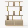 5-Tier Whitewash Bookshelf with 2 Drawers Wooden Bookcase in Gold (64.8" High)