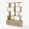 5-Tier Whitewash Bookshelf with 2 Drawers Wooden Bookcase in Gold (64.8" High)