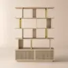 5-Tier Whitewash Bookshelf with 2 Drawers Wooden Bookcase in Gold (64.8" High)