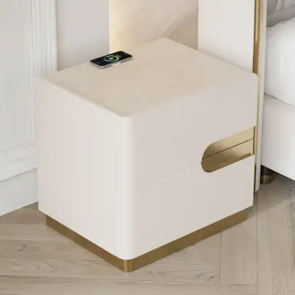 50 cm Smart 2-Drawer Bedside Table with Sintered Stone Top & Charging Station – AUD-H2557