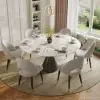Modern 152cm Round Glossy Sintered Stone Dining Table with Black Pedestal Base, Seats 6
