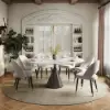 Modern 152cm Round Glossy Sintered Stone Dining Table with Black Pedestal Base, Seats 6