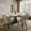Modern 152cm Round Glossy Sintered Stone Dining Table with Black Pedestal Base, Seats 6