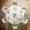 Modern 152cm Round Glossy Sintered Stone Dining Table with Black Pedestal Base, Seats 6