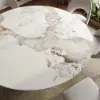 Modern 152cm Round Glossy Sintered Stone Dining Table with Black Pedestal Base, Seats 6