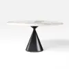 Modern 152cm Round Glossy Sintered Stone Dining Table with Black Pedestal Base, Seats 6