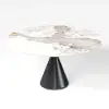 Modern 152cm Round Glossy Sintered Stone Dining Table with Black Pedestal Base, Seats 6