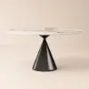 Modern 152cm Round Glossy Sintered Stone Dining Table with Black Pedestal Base, Seats 6