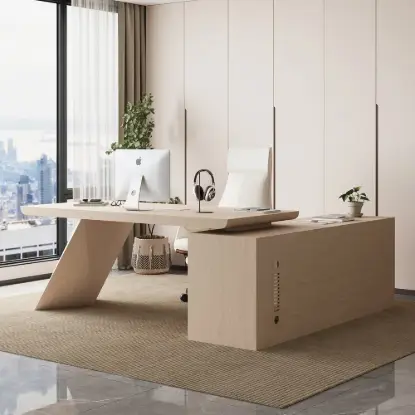 Modern 180 cm L-Shaped Whitewash Executive Desk with Left Hand Return