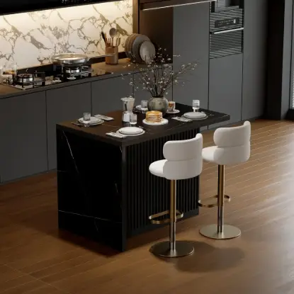 Picture of Modern 127 cm Matte Sintered Stone Kitchen Island with Storage, Black – 120cm