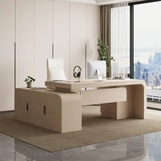 Chicent Whitewash L-shaped Modern Executive Desk with Ample Storage Right Hand (70.9'')