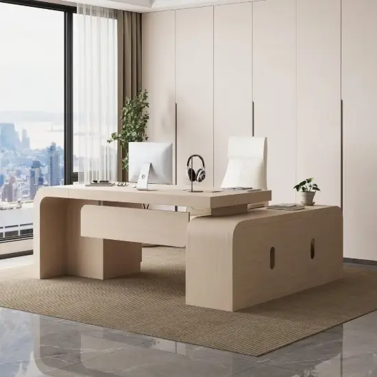 Chicent Whitewash L-shaped Modern Computer Desk with Cabinet Left Hand (70.9'')