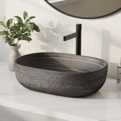 48cm Oval Ceramic Bathroom Sink – Matte Glazed Vessel Sink