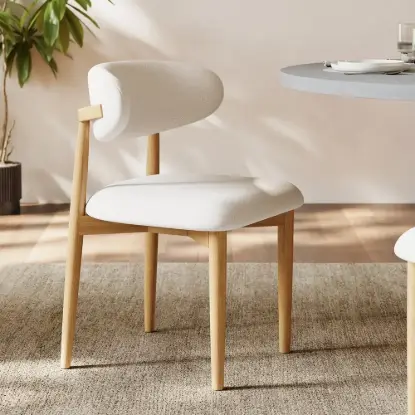 Picture of Modern Natural Linen Dining Chair with Rubberwood Legs, 1 Piece