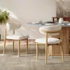 Modern Natural Linen Dining Chair with Rubberwood Legs, 1 Piece