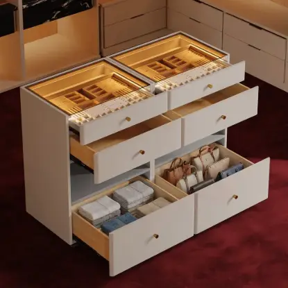 Picture of Selvo Walk-In Closet Island Jewellery Dresser with Glass Top & Light Set of 2