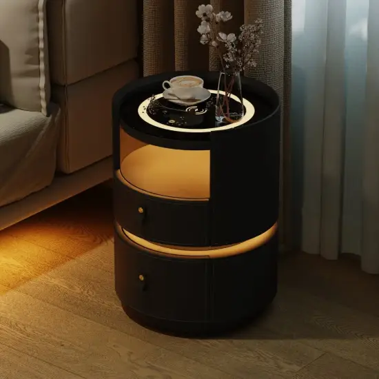 Modern Saddle Leather Smart LED Bedside Table – AUD-H2570