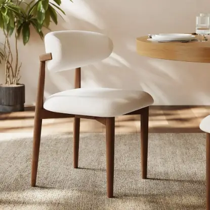 Picture of Modern Walnut Linen Dining Chair with Rubber Wood Legs, 1 Piece