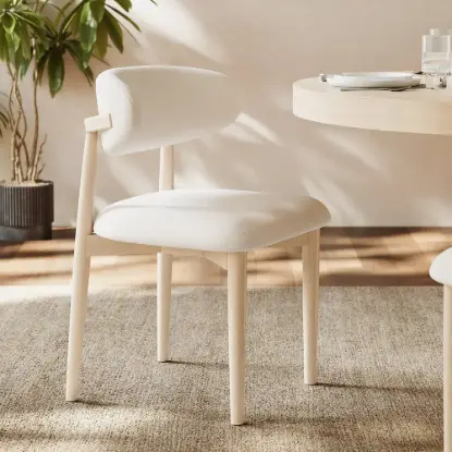 Picture of Modern Whitewashed Linen Dining Chair with Rubberwood Legs, 1 Piece