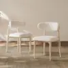 Modern Whitewashed Linen Dining Chair with Rubberwood Legs, 1 Piece