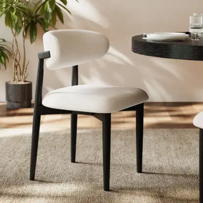 Picture of Modern Black Linen Dining Chair with Rubber Wood Legs, 1 Piece