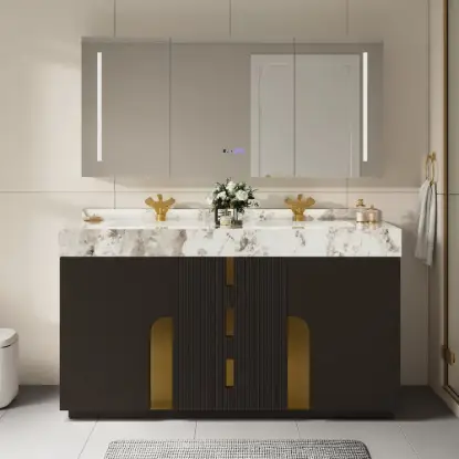 Picture of Artis 60" Double Sink Bathroom Vanity with Sintered Stone Countertop, 3 Drawers