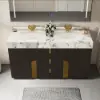 Artis 60" Double Sink Bathroom Vanity with Sintered Stone Countertop, 3 Drawers