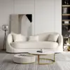 84" Performance Leather Curved Upholstered Sofa with Pillows