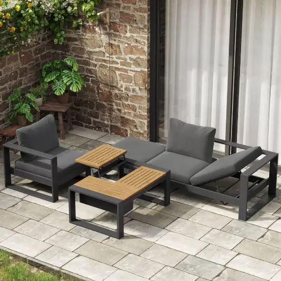 Slatera 4-Piece Modular Outdoor Sofa Set, Aluminium & Acacia for 4 Persons, in Light Grey