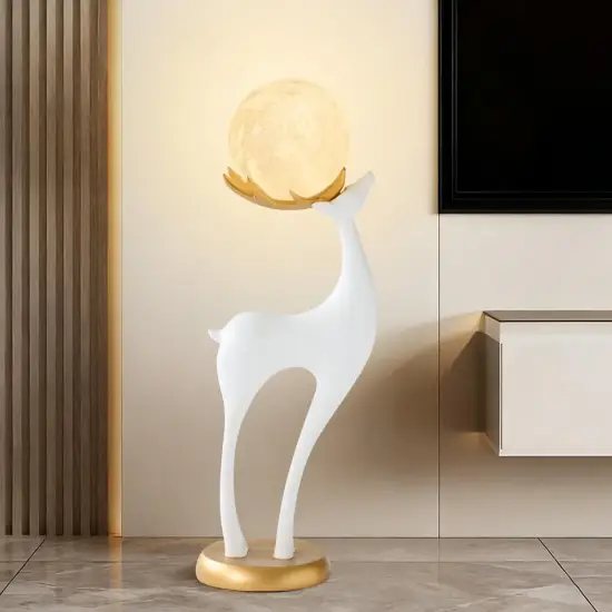 Modern Resin Deer Floor Lamp with Remote Control – 76cm Tall with Light-Up Ball – 29cm