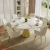 60" Round Glossy Sintered Stone Dining Table with Gold Metal Pedestal Base, Seats 6
