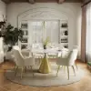 60" Round Glossy Sintered Stone Dining Table with Gold Metal Pedestal Base, Seats 6