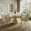 60" Round Glossy Sintered Stone Dining Table with Gold Metal Pedestal Base, Seats 6