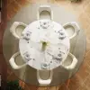 60" Round Glossy Sintered Stone Dining Table with Gold Metal Pedestal Base, Seats 6