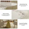 60" Round Glossy Sintered Stone Dining Table with Gold Metal Pedestal Base, Seats 6